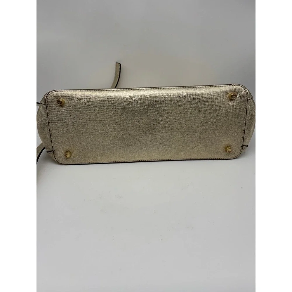 Tory Burch Robinson Satchel Medium Gold Metallic Saffiano Leather Bag